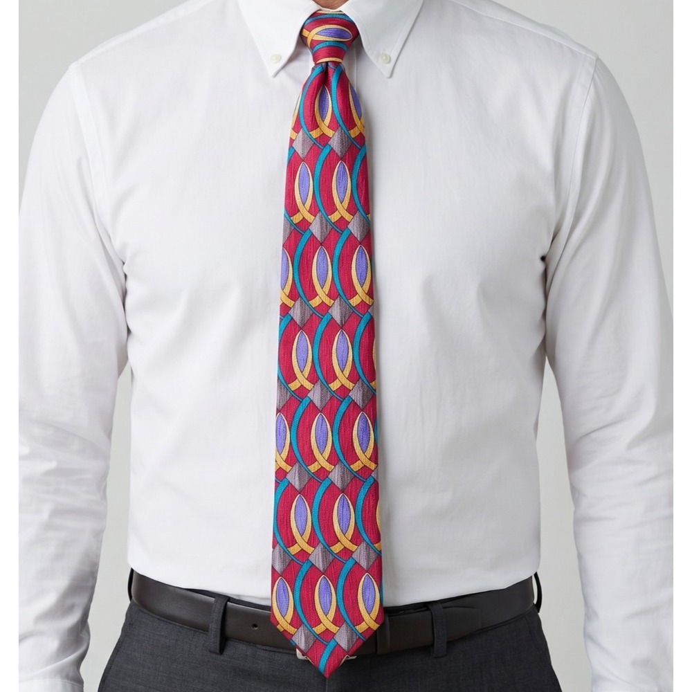Cocktail Collection Tequila Silk Tie Abstract Geometric Red Blue Gold USA NWOT